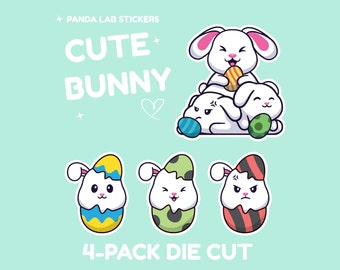 4 Pack - Spring Bunny Die Cut Sticker Pack | Matte | Glossy | Holographic