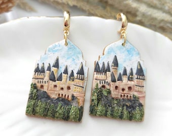 Magic castle Earrings, wizard earrings. Handmade Earrings, hp earrings, Magical castle earrings, book inspired earrings.