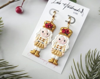 Nutcracker Polymer Clay Earrings, Girl Nutcracker Earrings, Christmas Earrings, Gold Christmas, Girl earrings.
