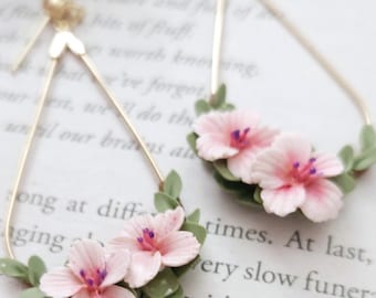 Cherry blossom Earrings, floral jewelry, pink earrings, pastel flowers, polymer clay earrings, Statement Earrings.
