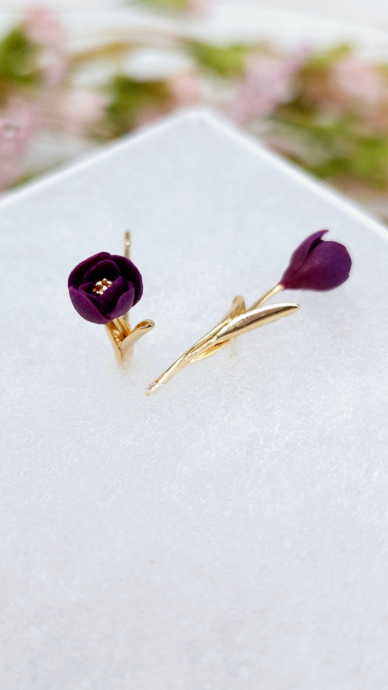 Tulip Ear Climber Earrings, Ear Crawler Earring, Polymer Clay Earrings ...