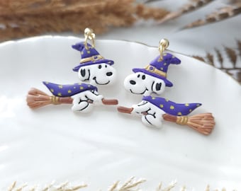 Charlie dog earrings, Dog earrings her, broom and dog earrings earrings, wizard Earrings, fall Earrings, Halloween jewelry.
