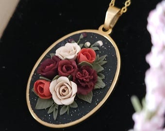 Custom Bouquet necklace - Keepsake necklace -  Polymer Clay  Flowers - Custom Jewelry, Keepsake Bouquet.