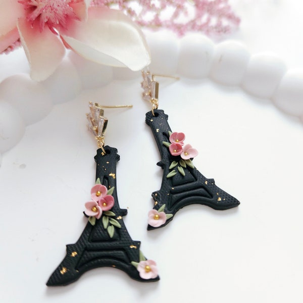 Paris earrings, Eiffel Tower earrings, Europe earrings, France earrings, polymer clay earrings, handmade earrings, gold plateed