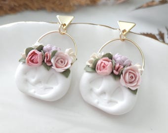 Pumpkin Dangle Earrings, Fall Floral pumpkin Polymer Clay Jewelry, thanksgiving jewelry, Pumpkin Patch Earrings.