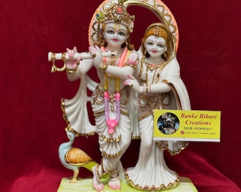 Radha Krishna Marble Statue, ISKCON Idol, Temple Puja Decor (12 inch) divine Jugal Jodi