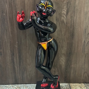 Luxury Iskcon Divine Black Krishna Statue | Artificial Marble Krishna Idol | Hindu God Murti for Home, Office, Temple Decor | Spiritual Gift