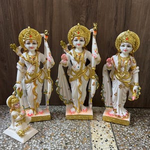 Lord Rama Darbar 12&#39; Idol | Ram Sita Lakshman Hanuman Statue | Hindu Deity Marble Figurine for Home Temple & Pooja Décor | Housewarming Gift