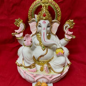 Lord Ganesha Statue for Temple, Ganesha Hand Painted Cultured Marble Lord Ganesh Idol,12inch Ganesha Statue for Home Decor cultured marble