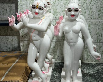 Handcrafted Marble Radha Krishna Statue - 24" ISKCON Idol divine yugal Sarkar