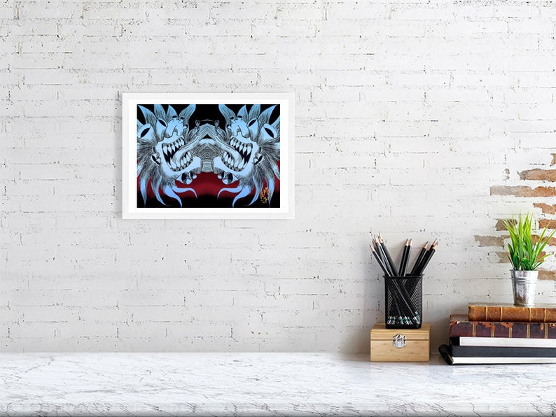 Trippy blue chaosheart giclée print White Frame 8x12 inches