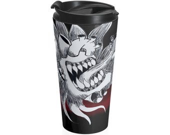 15 oz Trippy ChaosHeart Stainless Steel Travel Mug, Home Gift, Macabre Drink-ware, Macabre Travel Mug, Goth Travel Mug, Grunge Travel Mug