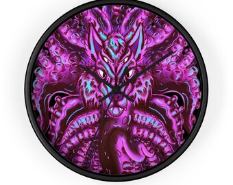 Cotton Candy Wolf Tulu Wall clock Perfect Gift For Horror & Gothic Housewarming Homeware, Grunge Home Decor, Macabre Decor
