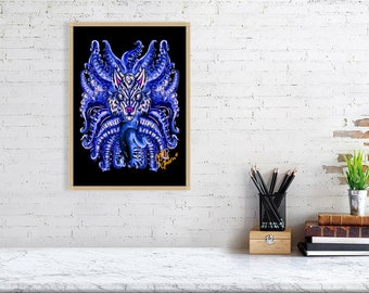 Wolf Tulu Deep Velvet Blue-Yellow Giclée Print