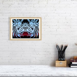 Trippy blue chaosheart giclée print Oak Frame 8x12 inches