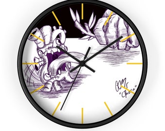 Spooky Feyedo Fetch Wall clock, Indoor Home Decor, Macabre Decor, Goth Decor, Grunge Home Decor, Grunge Wall Clock