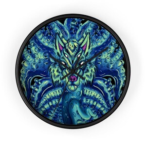 Deep Blue Sea Wolf Tulu Wall Clock Perfect Gift For Horror & Gothic Housewarming Homeware, Grunge Home Decor, Macabre Decor