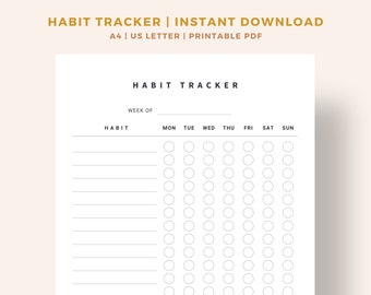 Druckbarer Wöchentlicher Habit Tracker | Habit Tracker Vorlage | Routine Tracker | 7 Tage Gewohnheits-Challenge | Gewichtsverlust Tracker | A4/US Letter PDF