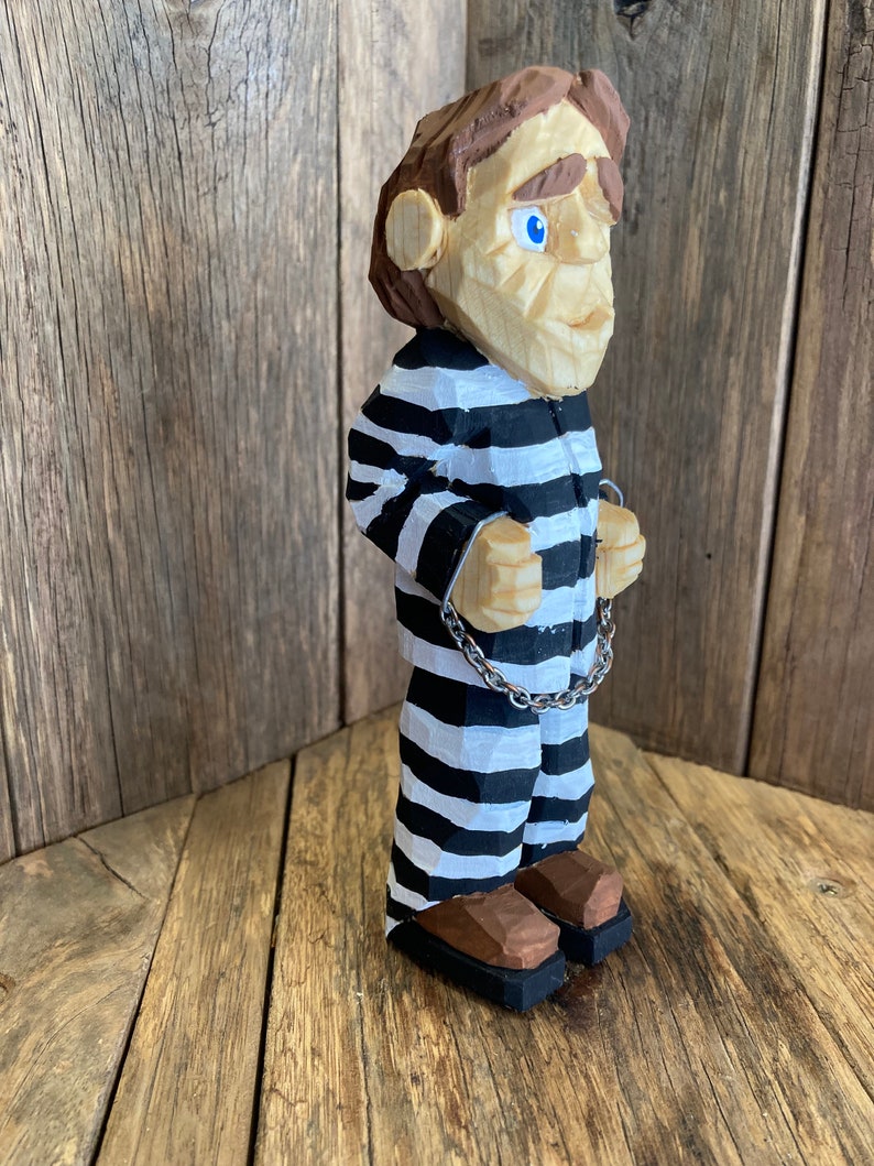 Prisoner Wearing Black/white Prison Uniform With Hand Cuffs, Jail Gag