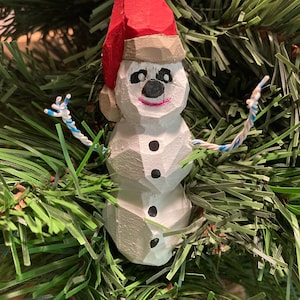 Hand Carved Wooden Snowman Christmas Tree Ornament, Snowman mantle decor, Inside Winter decorations, Snowman gifts