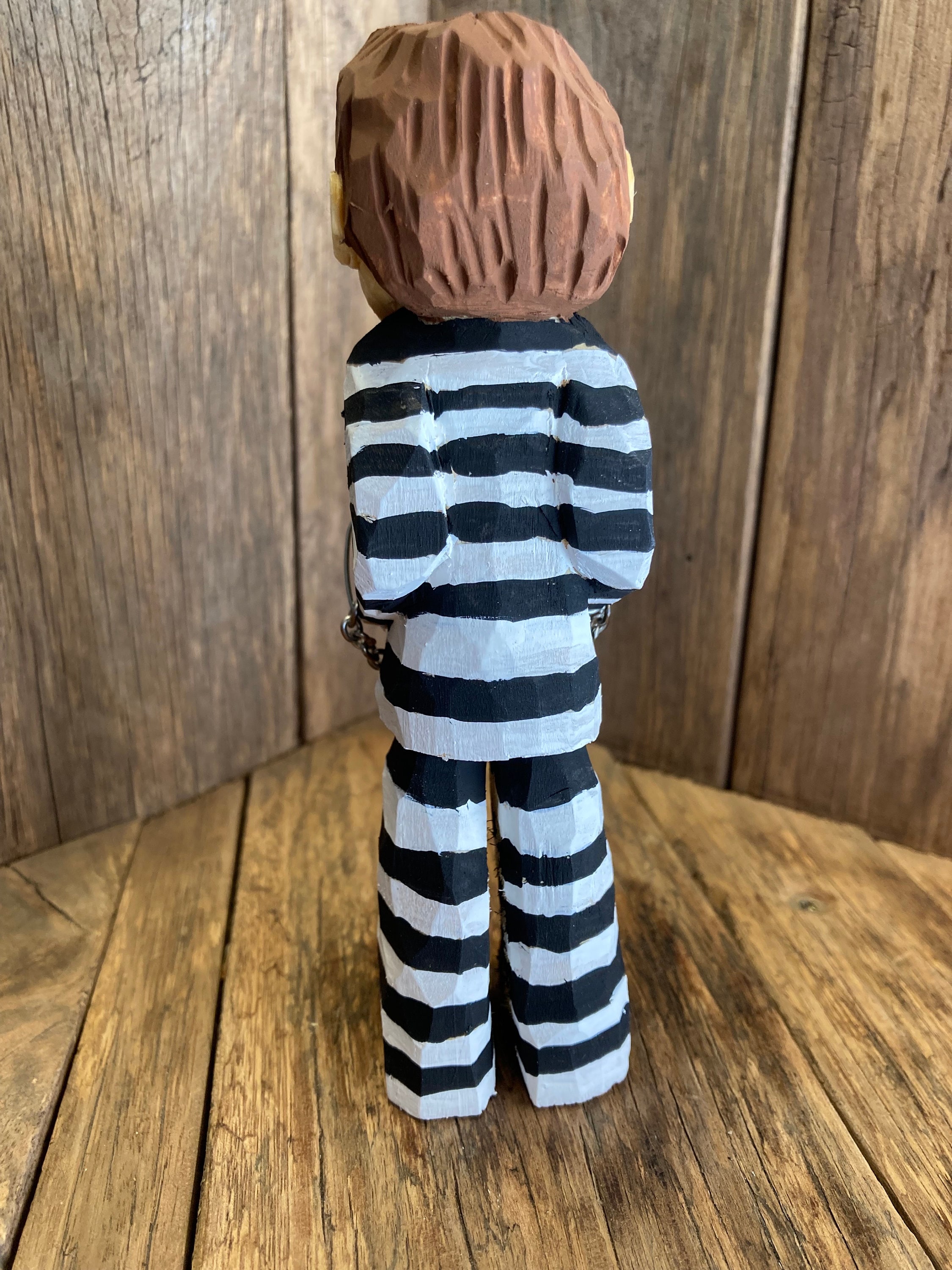 Prisoner Wearing Black/white Prison Uniform With Hand Cuffs, Jail Gag