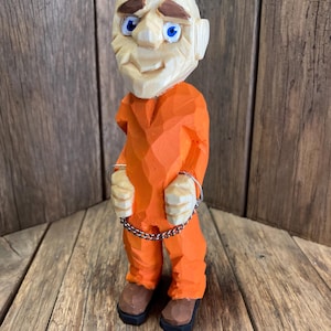 Prisoner with hand cuffs and orange jumpsuit, Jail gag gift, Prisoner miniature, Prison break gift, Prison guard gift