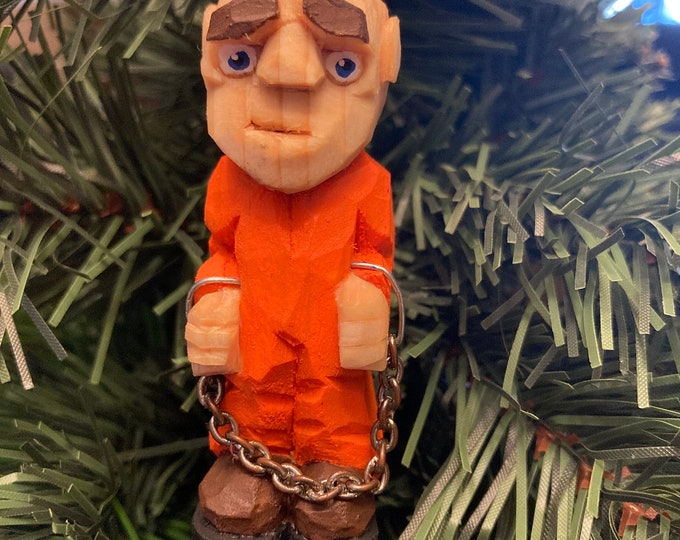 Prisoner Christmas Ornament With Hand Cuffs and Orange Jumpsuit, Jail