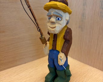 Fisherman with fishing pole, Fisherman gifts for men, Fisherman decor, Lake house decor, angler gift, Beach house gift