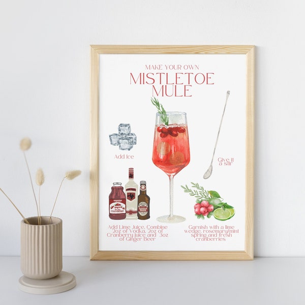 Mistletoe Mule Bar Sign | Make Your Own Cocktail | Mistletoe Mule Recipe | Festive Cocktail Bar Sign | Printable Cocktail Recipe Template