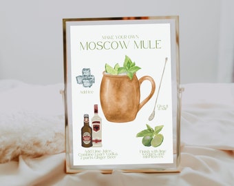 Letrero de bar Moscow Mule / Crea tu propio cóctel / Receta de Moscow Mule / Letrero de bar de cócteles / Plantilla imprimible de receta de cóctel