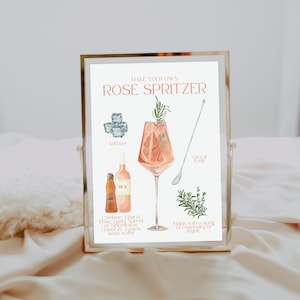 Rosé Spritzer Bar Sign | Make Your Own Cocktail | Rosé Spritzer Recipe | Cocktail Bar Sign | Printable Cocktail Recipe Template
