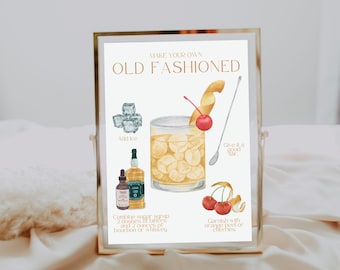 Old Fashioned Bar Sign | Make Your Own Cocktail | Old Fashioned Recipe Print | Cocktail Bar Sign | Printable Cocktail Recipe Template