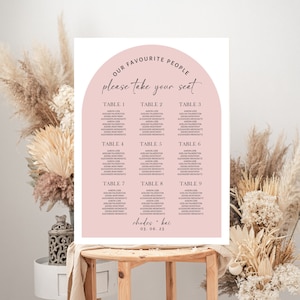 Modèle de plan de table en forme d'arche | Plan de table pour mariage 18 x 24 po, 24 x 36 po | Panneau pour sièges de mariage bohème | Plan de salle moderne modifiable