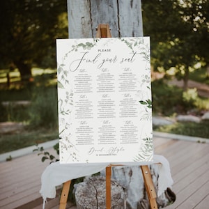 Greenery Wedding Seating Chart | Seating Chart Template | Greenery Seating Chart Wedding | Editable Seating Chart 18x24, 24x36