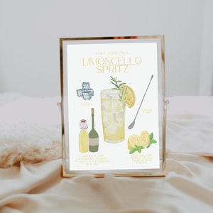 Insegna Limoncello Spritz Bar / Crea il tuo cocktail / Ricetta Limoncello Spritz / Insegna Cocktail Bar / Modello stampabile di ricetta cocktail