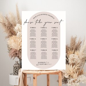 Oval Wedding Seating Chart Sign | Modern Seating Chart Template | Wedding Seating Plan | Beige Wedding Board | Printable Canva Template