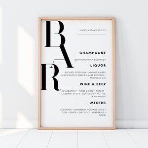 Minimalist Bar Menu Sign | Modern Wedding Bar Menu Template | Wedding Drink Station Sign | Printable Wedding Decor | Instant Download