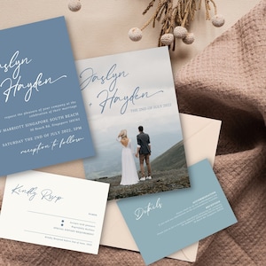 Dusty Blue Wedding Invitation Template | Blue Wedding Invitation Set | Instant download | Canva Template