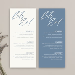 Dusty Blue Wedding Menu Card | Modern Wedding Dinner Menu Template | Editable Printable Canva Template