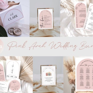 Pink Arch Wedding Template Bundle | Dusty Pink Arch Invitation Template | Blush Modern Minimalist Wedding Suite | Editable Canva Template