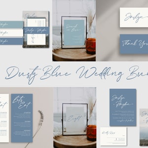 Dusty Blue Wedding Invitation Template Bundle | Dusty Blue Minimalist Wedding Suite | Instant download | Canva Template