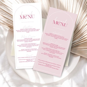 Różowe karty menu | Menu brunchu na wieczór panieński | Karty menu różowe | Wydrukowana nowoczesna karta brunchu | Szablon menu w intensywnym różu | Dekoracje na wieczór panieński
