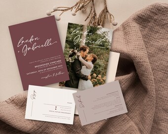 Suite de invitación de boda de Borgoña / Plantillas de boda de Borgoña / Conjunto de invitación de boda moderna Merlot / Plantilla editable