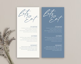 Dusty Blue Wedding Menu Card | Modern Wedding Dinner Menu Template | Editable Printable Canva Template