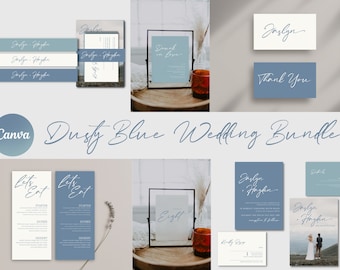Dusty Blue Wedding Invitation Template Bundle | Dusty Blue Minimalist Wedding Suite | Instant download | Canva Template