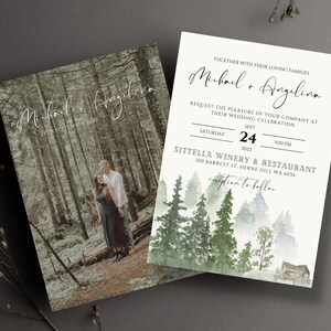 Forest Wedding Invitation Template | Woodland Wedding Invitation Set | Editable Printable Canva Template image 3