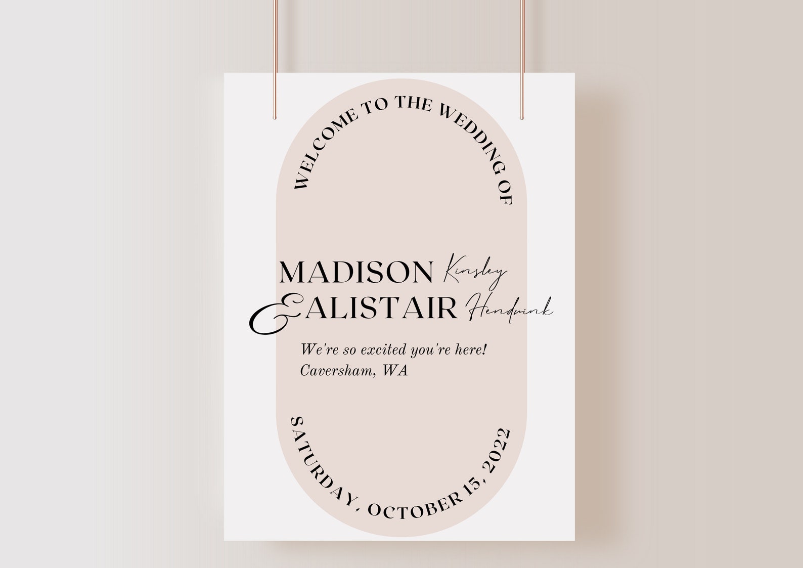 Oval Welcome Sign | Modern Wedding Welcome Sign Template | Beige ...
