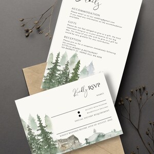 Forest Wedding Invitation Template | Woodland Wedding Invitation Set | Editable Printable Canva Template image 4