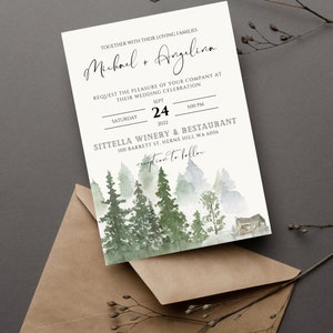 Forest Wedding Invitation Template | Woodland Wedding Invitation Set | Editable Printable Canva Template image 2