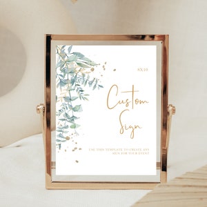 Custom Wedding Sign Template | Greenery Modern Wedding Sign | Event Decor | Canva Template